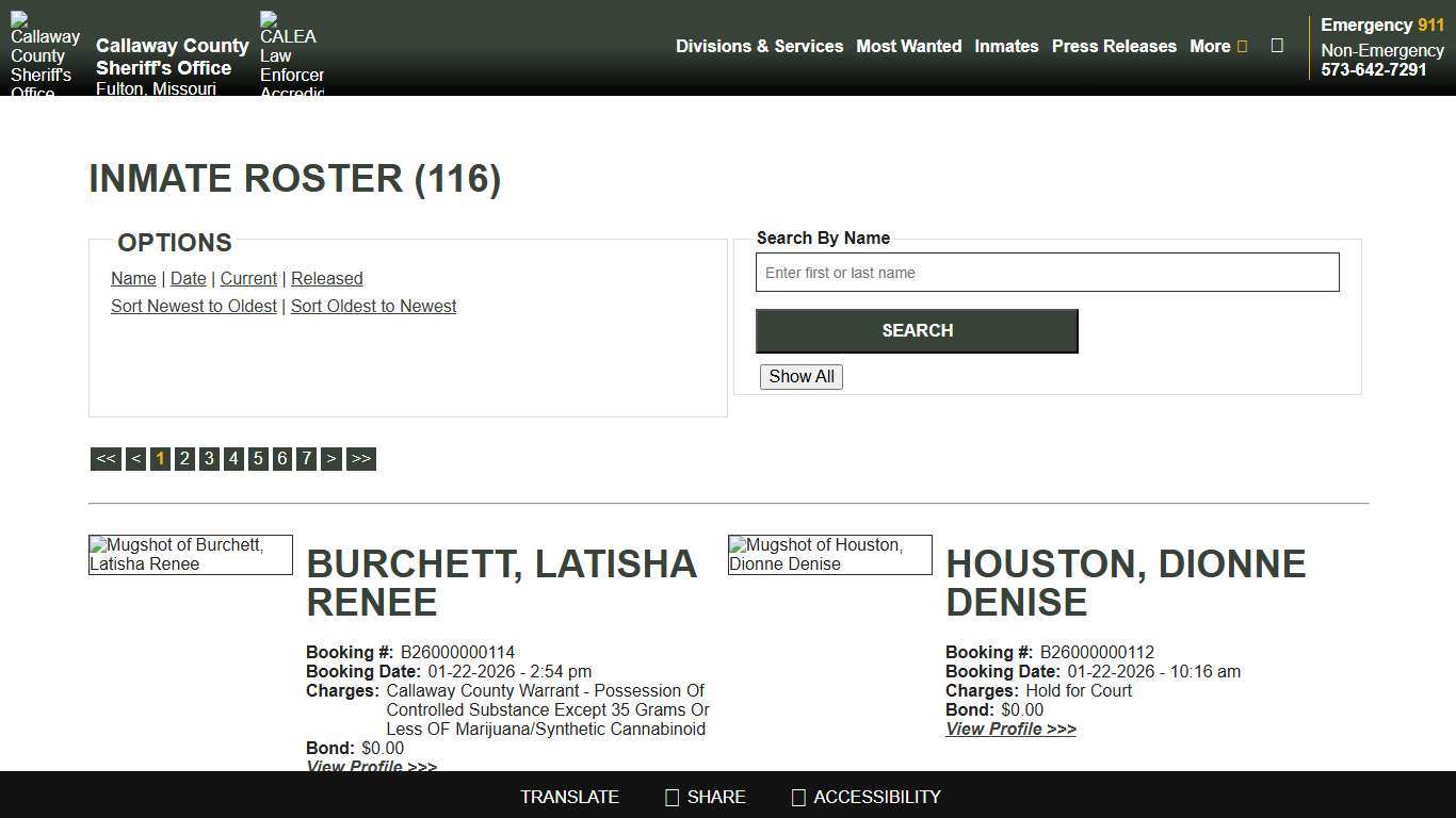 Inmate Roster - Current Inmates Booking Date Descending - Callaway County Sheriff's Office, Missouri
