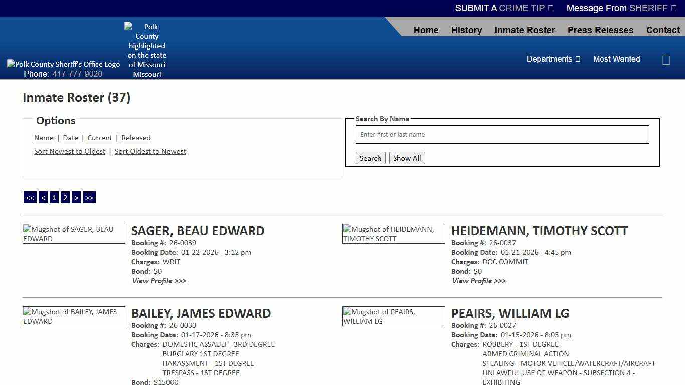 Inmate Roster - Current Inmates Booking Date Descending - Polk County Sheriff MO