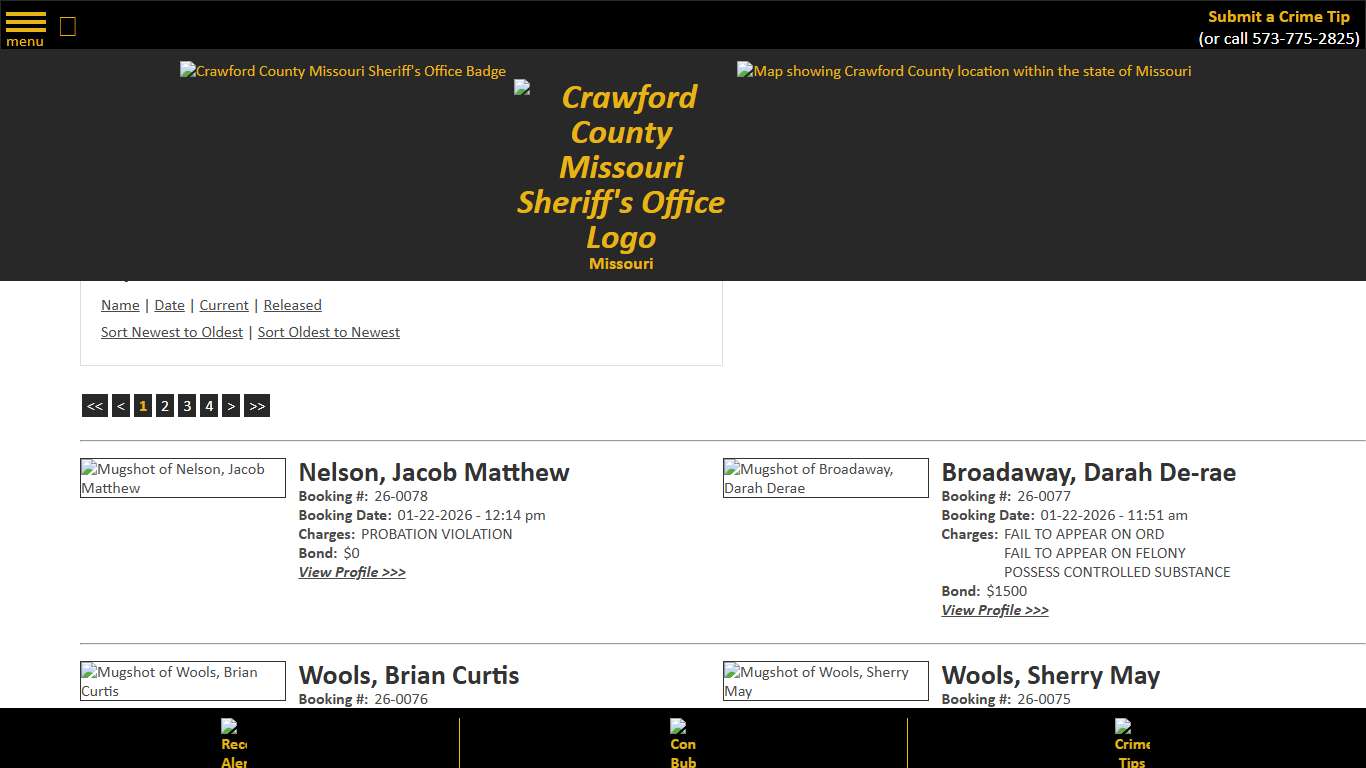 Inmate Roster - Current Inmates Booking Date Descending - Crawford County Sheriff MO